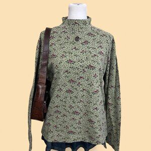 green leaf cardinal cottagecore granola mock neck shirt